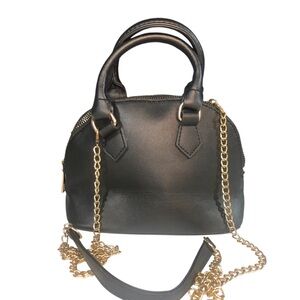 Cute little black mini micro satchel crossbody bag with dainty gold chain strap
